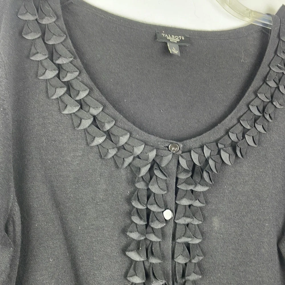 Talbots Black Linen and Cotton Blend Cardigan Sweater w/ Decorative Lining Sz L